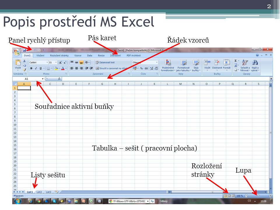 popis prostředí excel