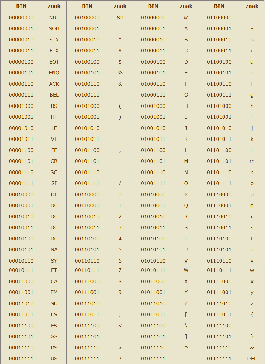 Binární kód ASCII