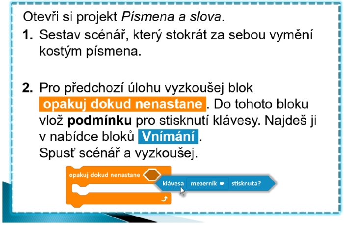 Scratch - písmena s podmínkou