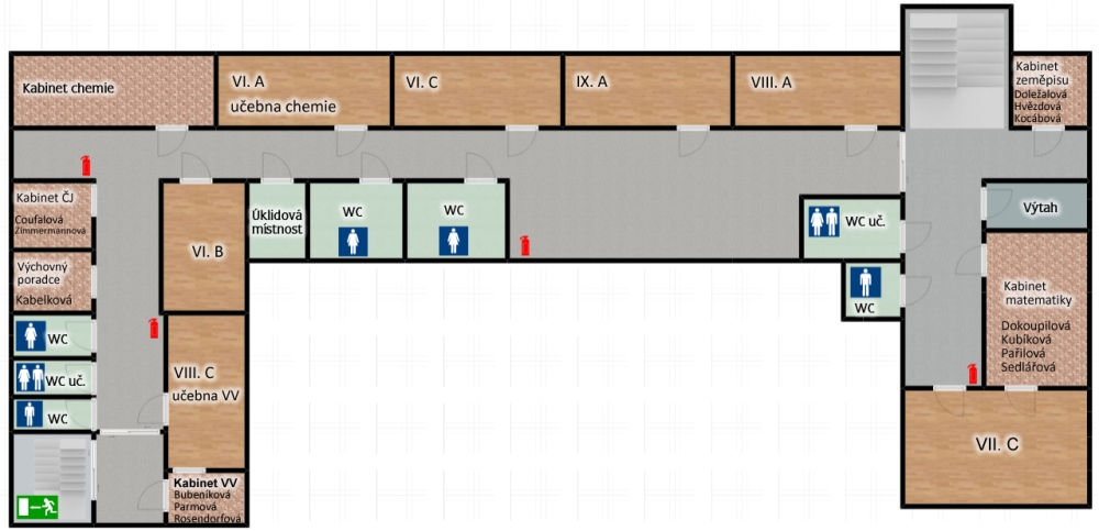 Mapa školy 2. patro