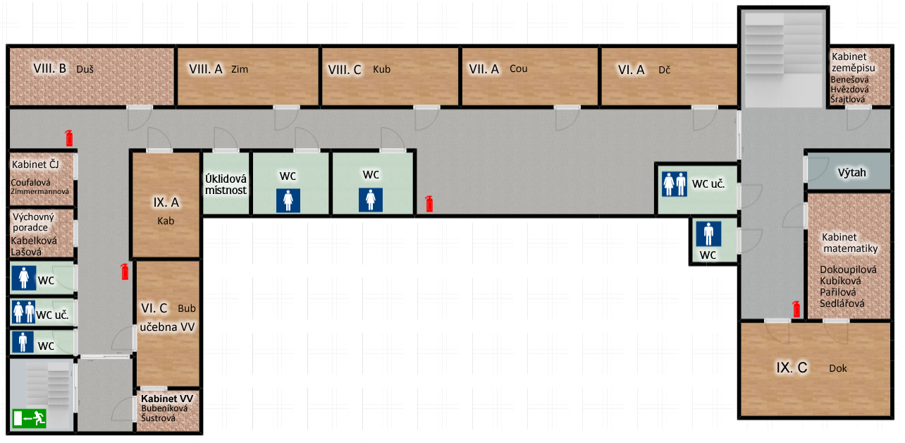 2. patro ZŠ TGM Ivančice - mapa školy