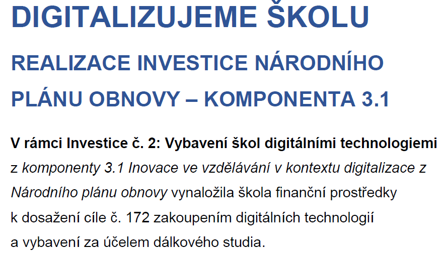 O financování Digitalizujeme školu