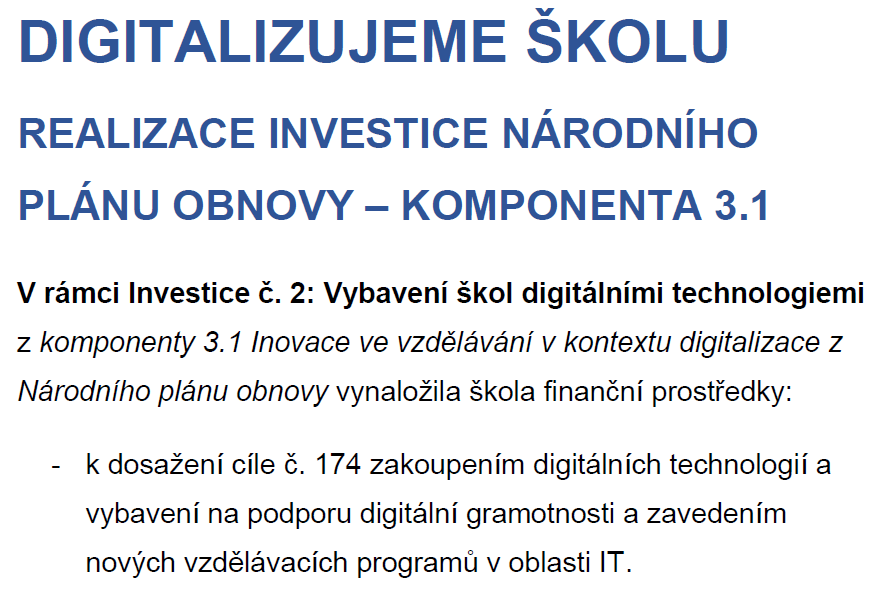 O financování Digitalizujeme školu